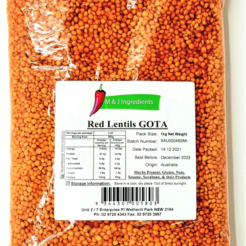 M&J RED LENTIL WHOLE GOTA 1KG